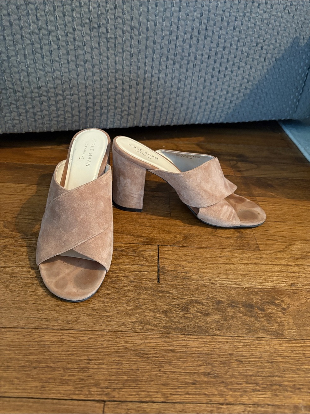 Cole Haan Pink Suede Block Heel Mules